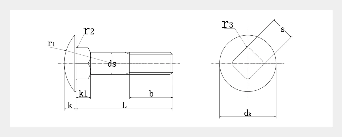 Partially Threaded Carriage Bolts 2D
